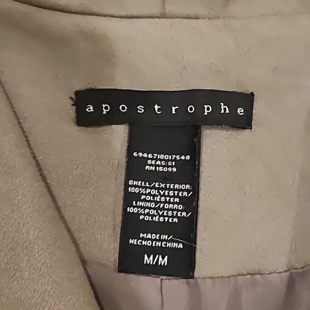 Apostrophe womens ran suade zip up blazer size medium‎